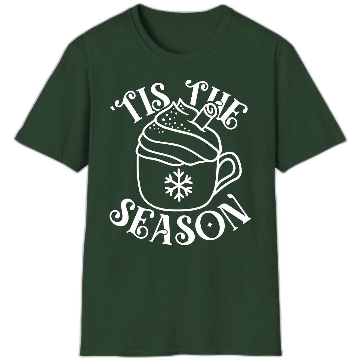 Tis The Season Hot Cocoa Mug T-Shirt in Forest Green