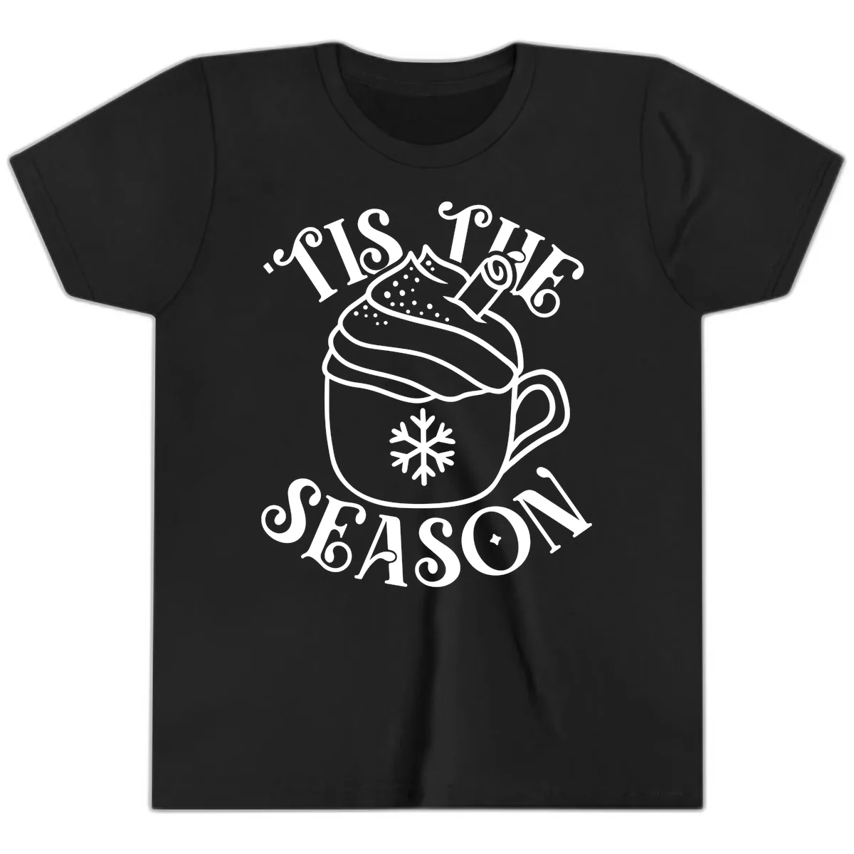 Tis The Season Hot Cocoa Mug Youth T-Shirt in Black