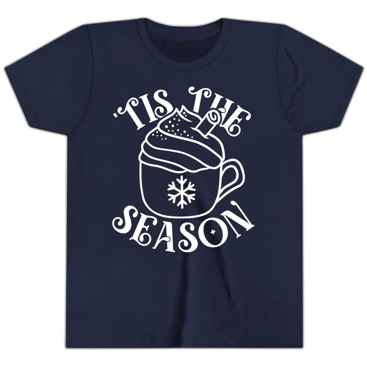 Tis The Season Hot Cocoa Mug Youth T-Shirt in Navy