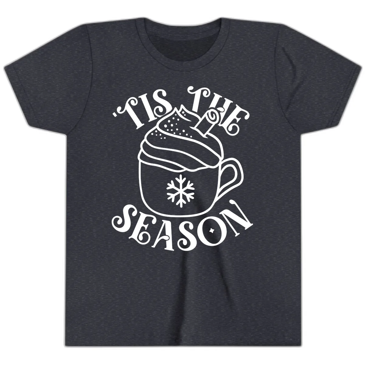 Tis The Season Hot Cocoa Mug Youth T-Shirt in Heather Navy
