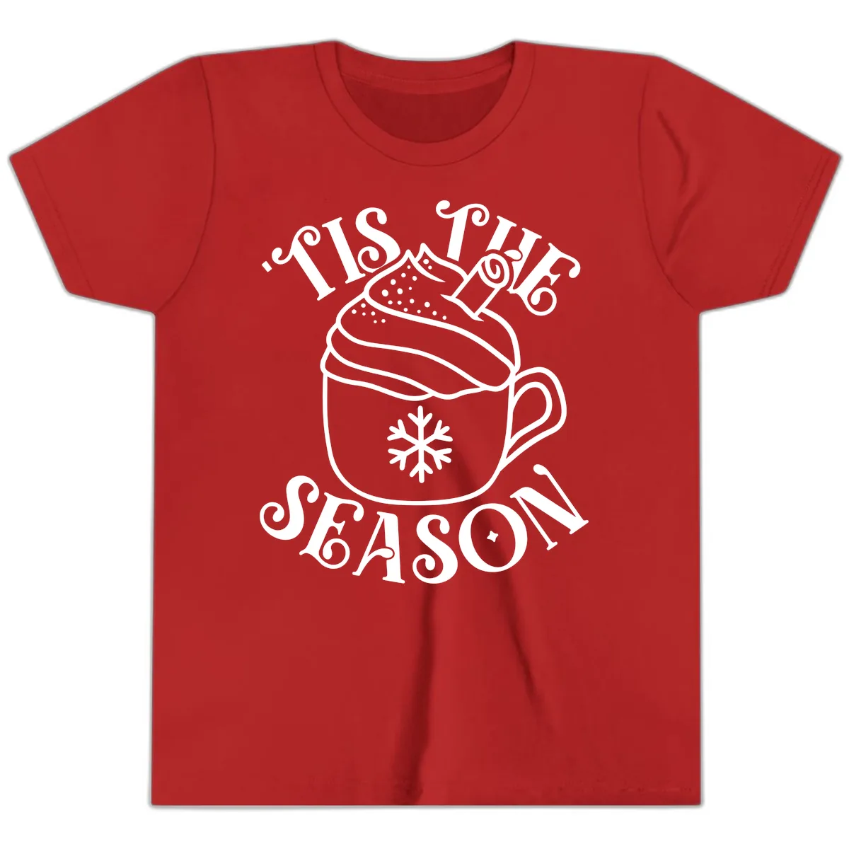 Tis The Season Hot Cocoa Mug Youth T-Shirt in Red
