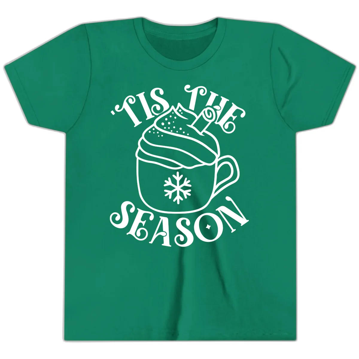 Tis The Season Hot Cocoa Mug Youth T-Shirt in Kelly