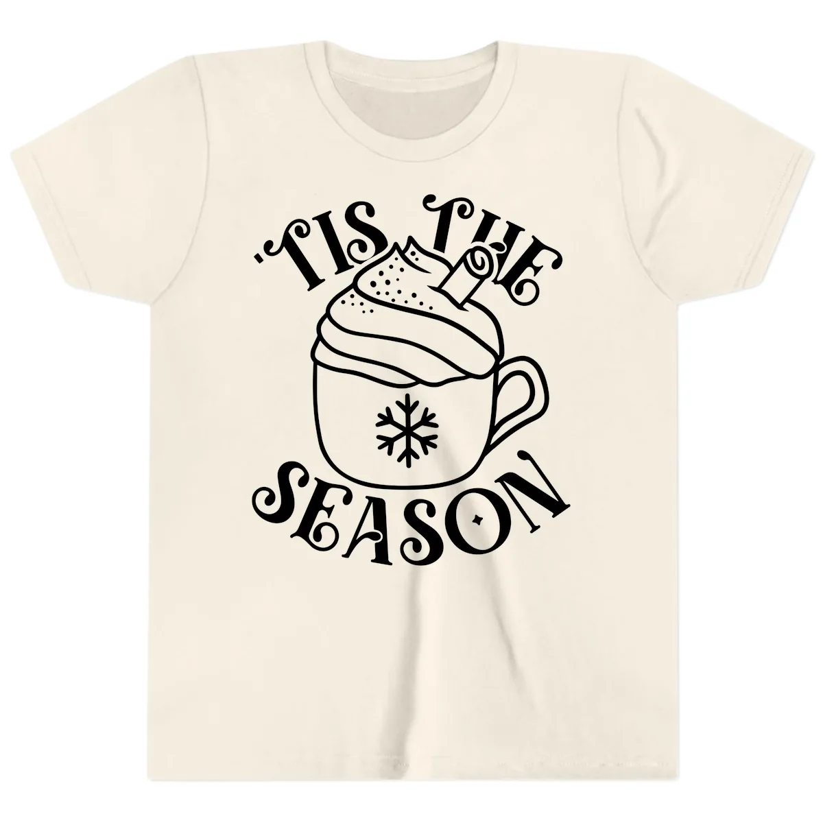 Tis The Season Hot Cocoa Mug Youth T-Shirt in Natural