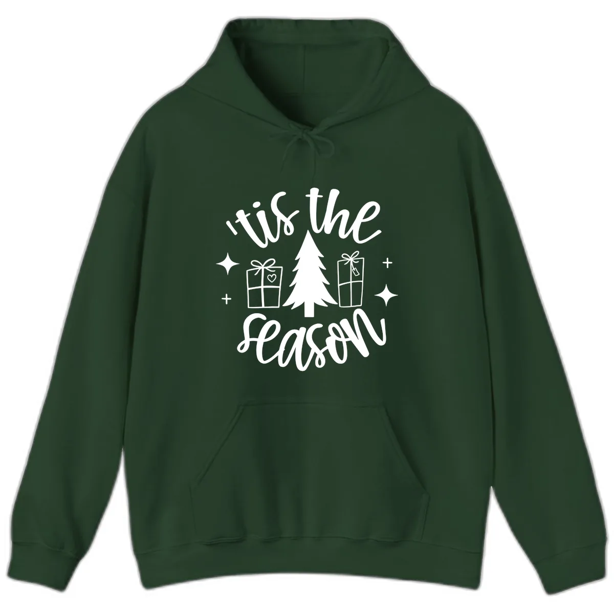 Tis The Season Holiday Gifts Hoodie in Forest Green