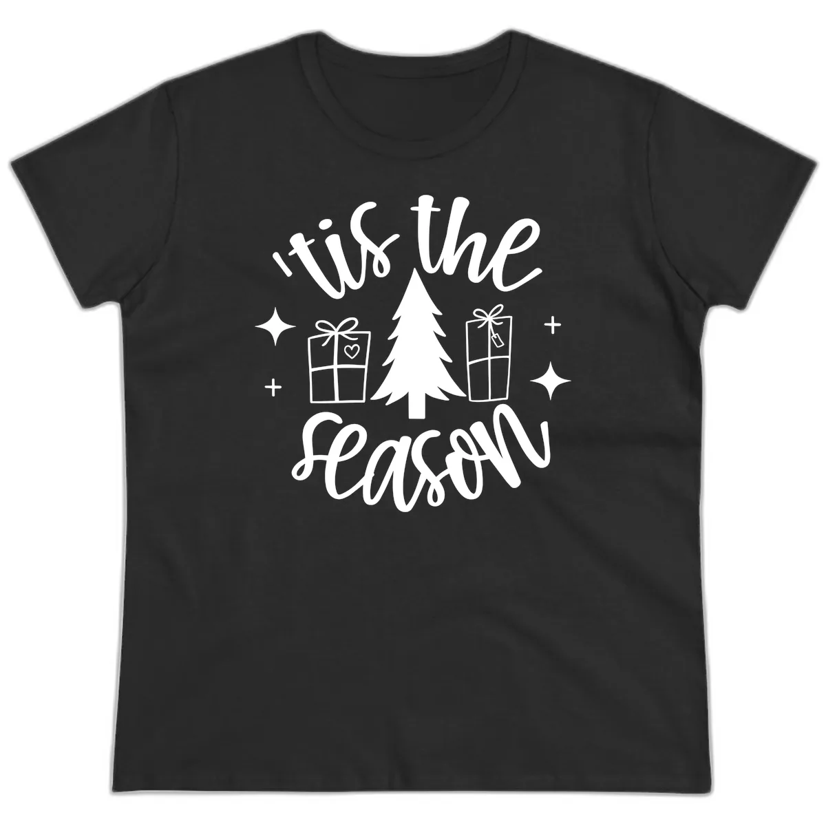 Tis The Season Holiday Gifts Ladies Tee in Black