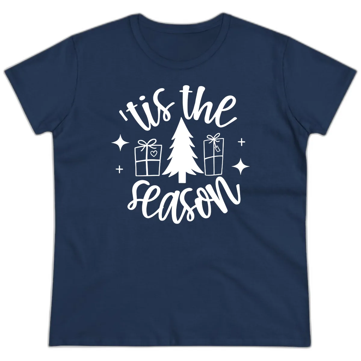 Tis The Season Holiday Gifts Ladies Tee in Navy