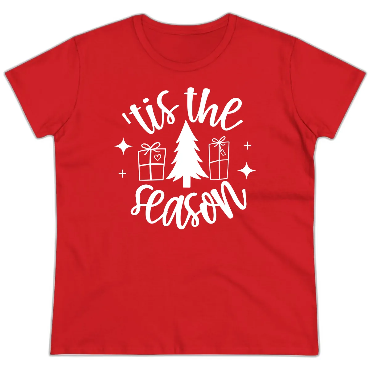 Tis The Season Holiday Gifts Ladies Tee in Red