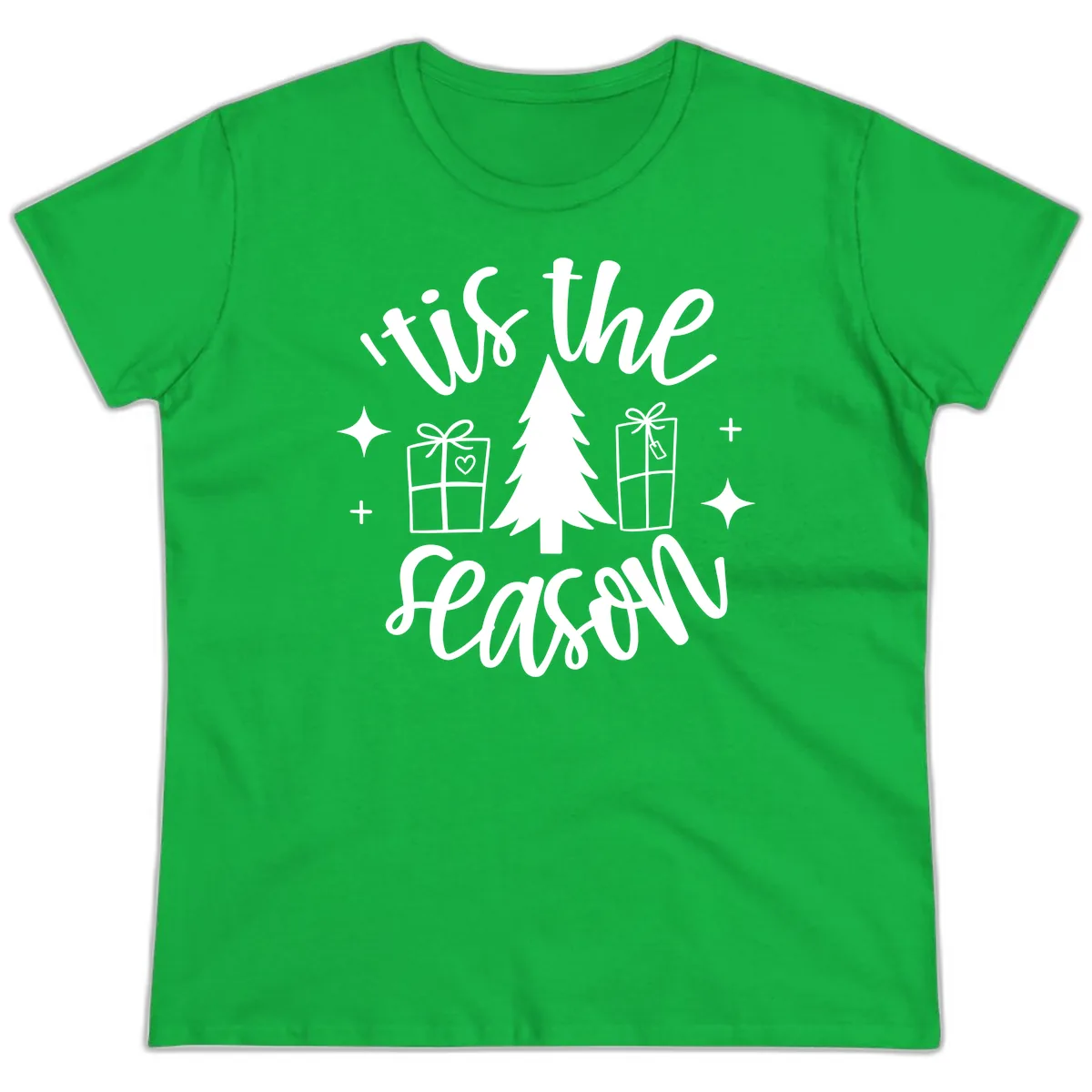 Tis The Season Holiday Gifts Ladies Tee in Irish Green