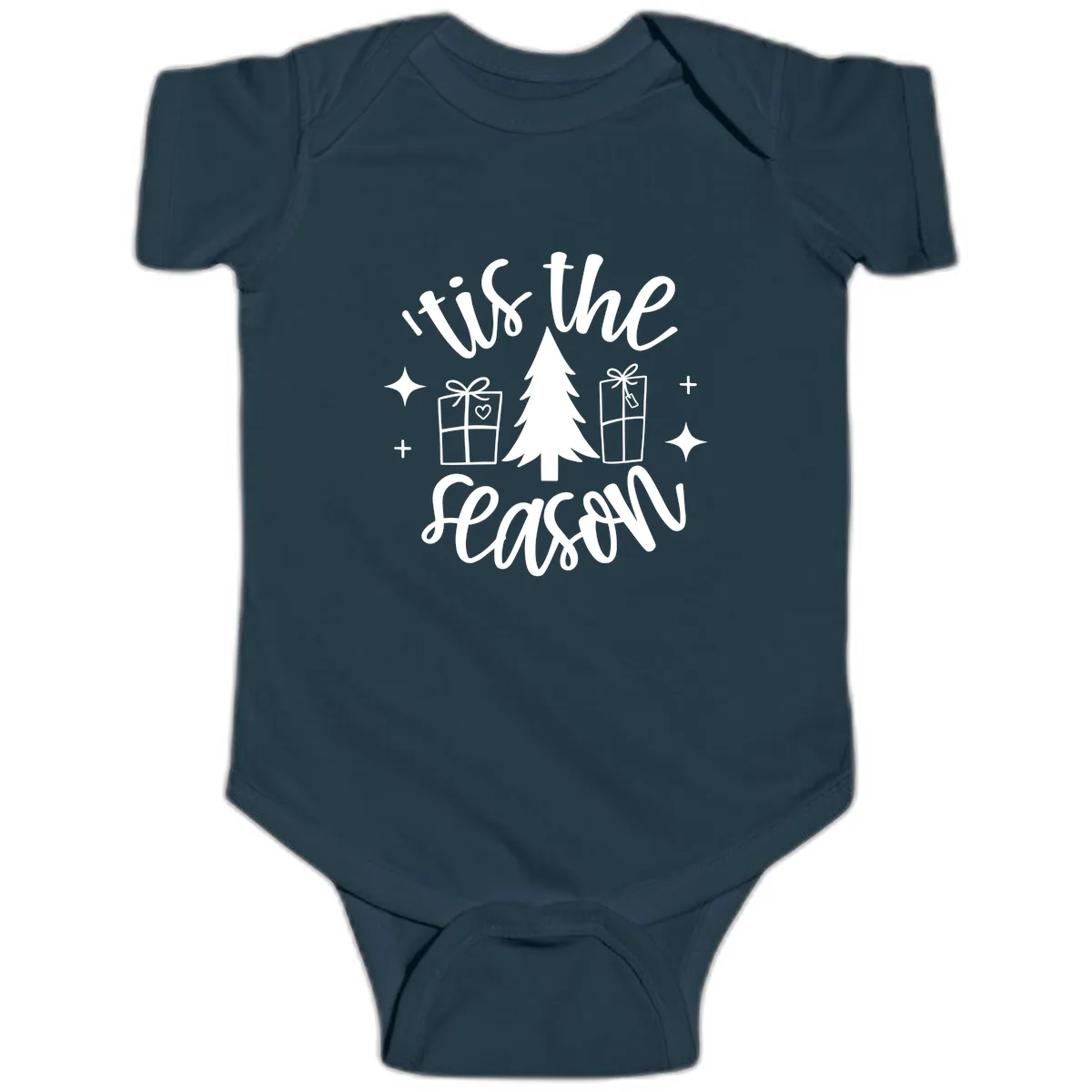 Tis The Season Holiday Gifts Baby Onesie in Navy