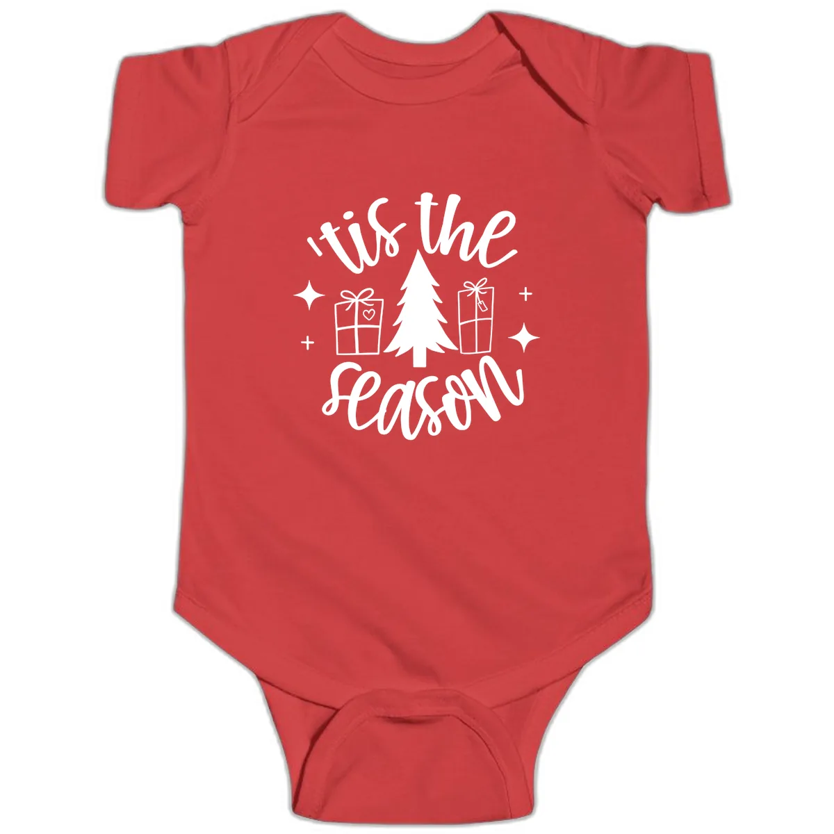 Tis The Season Holiday Gifts Baby Onesie in Red
