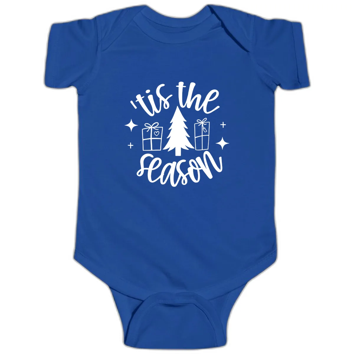 Tis The Season Holiday Gifts Baby Onesie in Royal