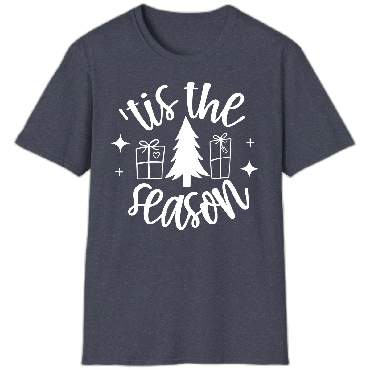 Tis The Season Holiday Gifts T-Shirt in Heather Navy