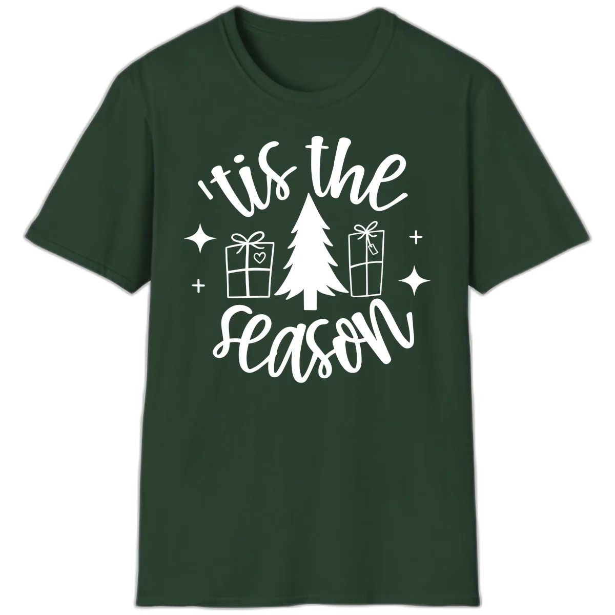 Tis The Season Holiday Gifts T-Shirt in Forest Green