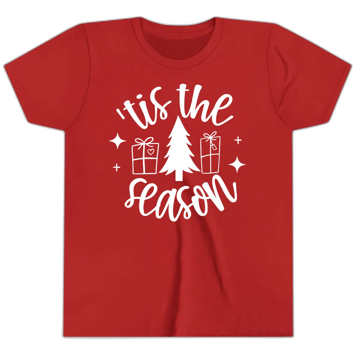 Tis The Season Holiday Gifts Youth T-Shirt in Red