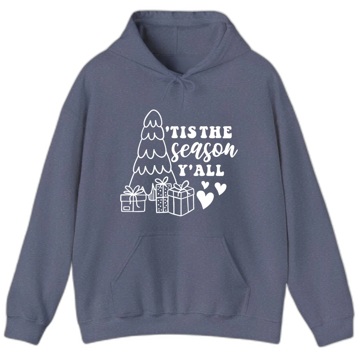 Tis The Season Y'all Holiday Design Hoodie in Heather Navy