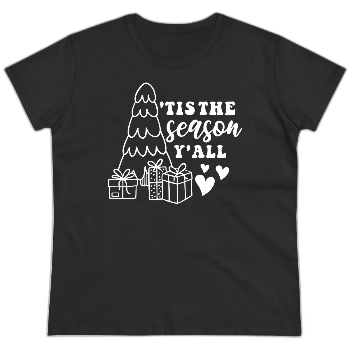 Tis The Season Y'all Holiday Design Ladies Tee in Black