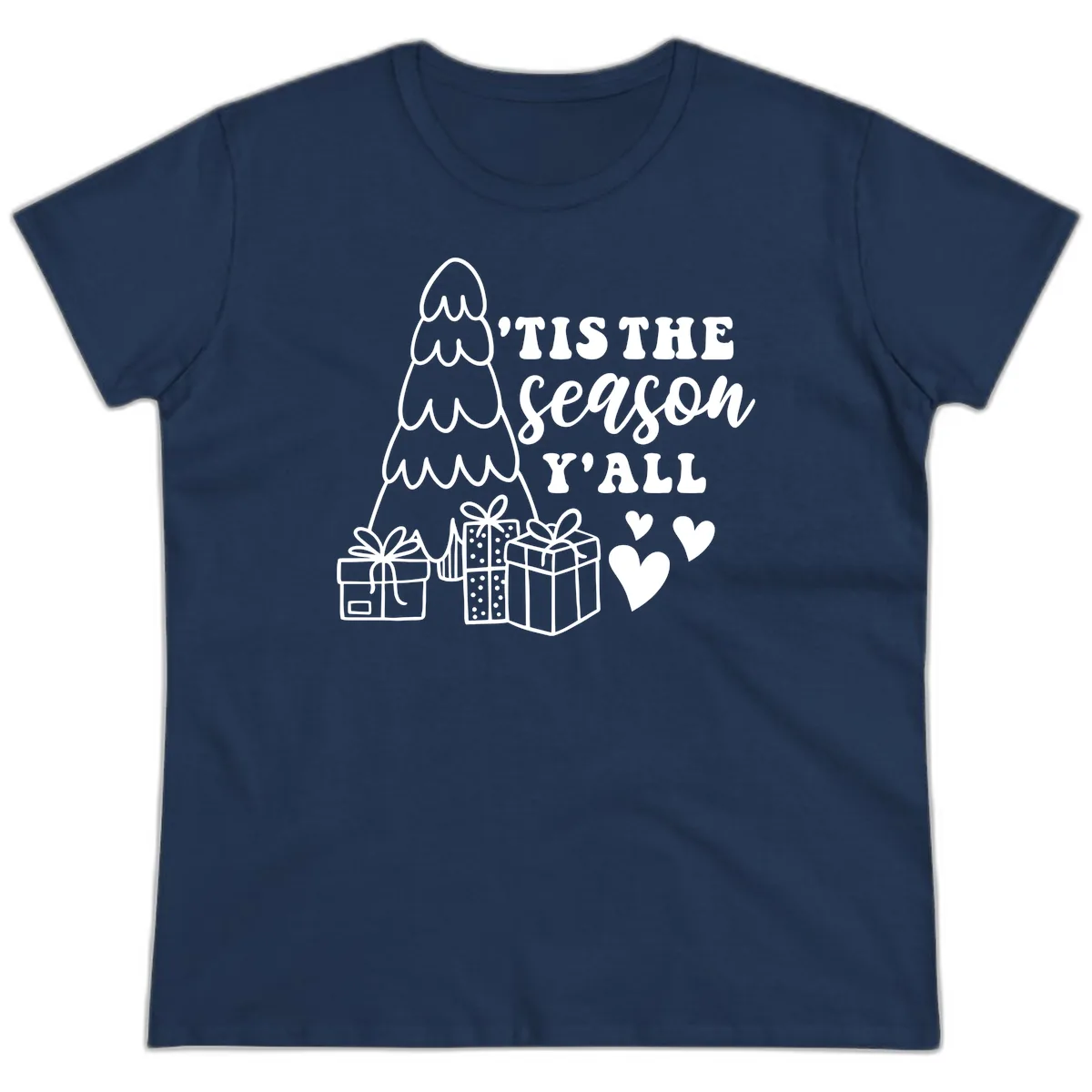 Tis The Season Y'all Holiday Design Ladies Tee in Navy