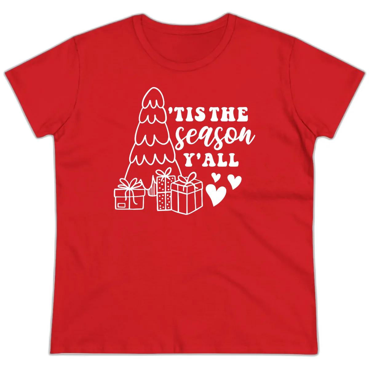 Tis The Season Y'all Holiday Design Ladies Tee in Red