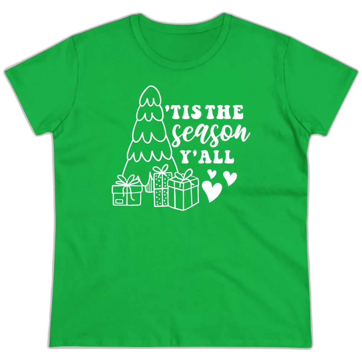 Tis The Season Y'all Holiday Design Ladies Tee in Irish Green
