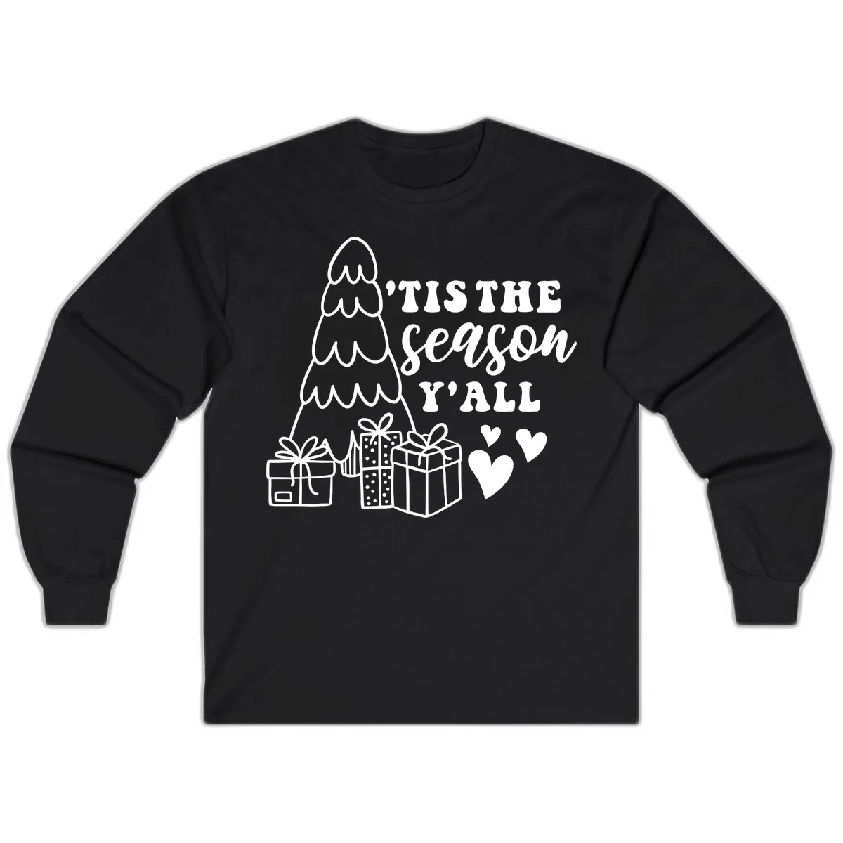 Tis The Season Y'all Holiday Design Long Sleeve in Black