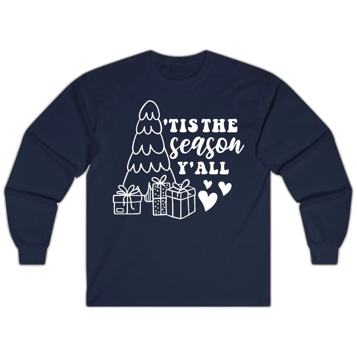 Tis The Season Y'all Holiday Design Long Sleeve in Navy