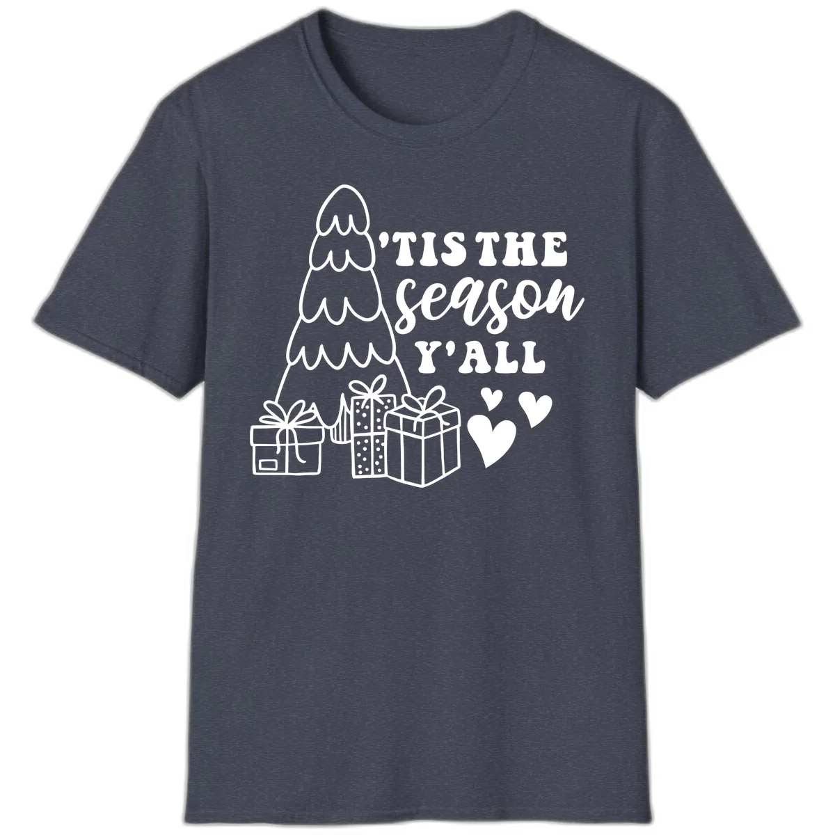 Tis The Season Y'all Holiday Design T-Shirt in Heather Navy
