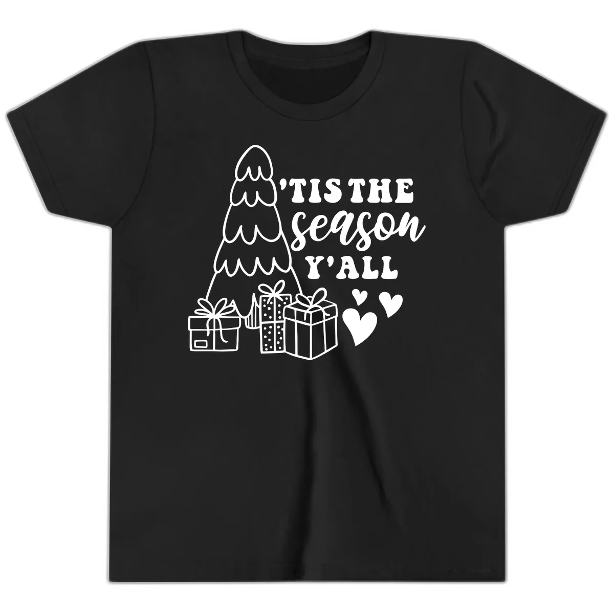Tis The Season Y'all Holiday Design Youth T-Shirt in Black