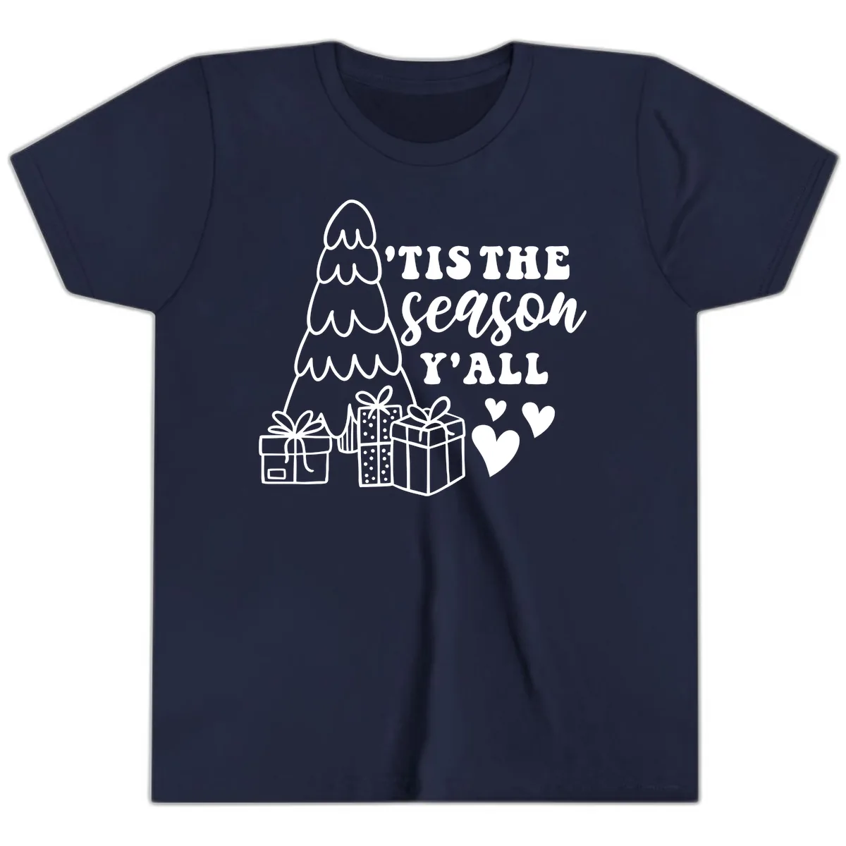 Tis The Season Y'all Holiday Design Youth T-Shirt in Navy