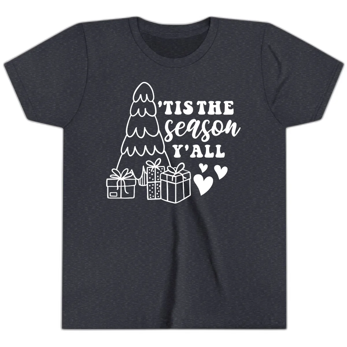Tis The Season Y'all Holiday Design Youth T-Shirt in Heather Navy