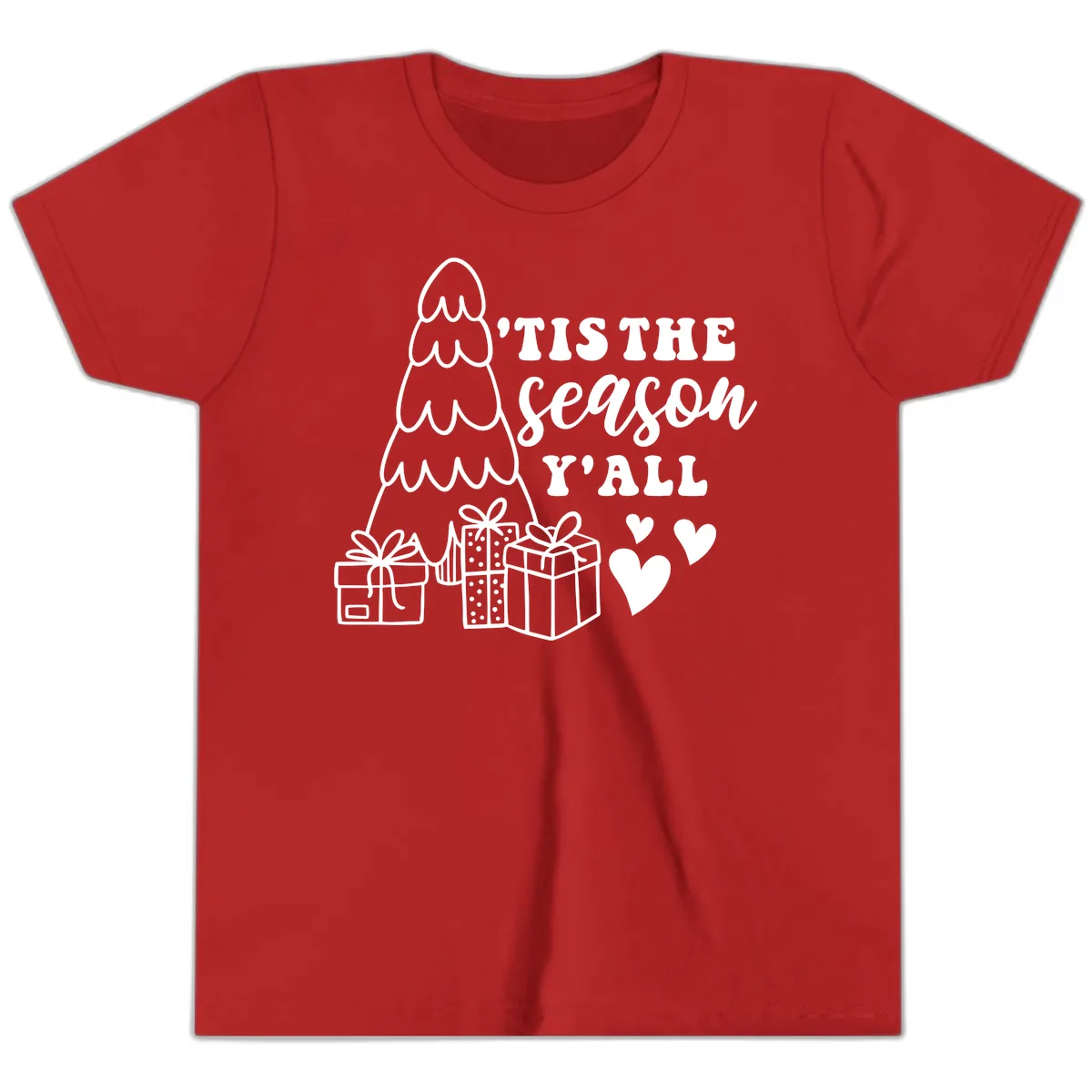 Tis The Season Y'all Holiday Design Youth T-Shirt in Red
