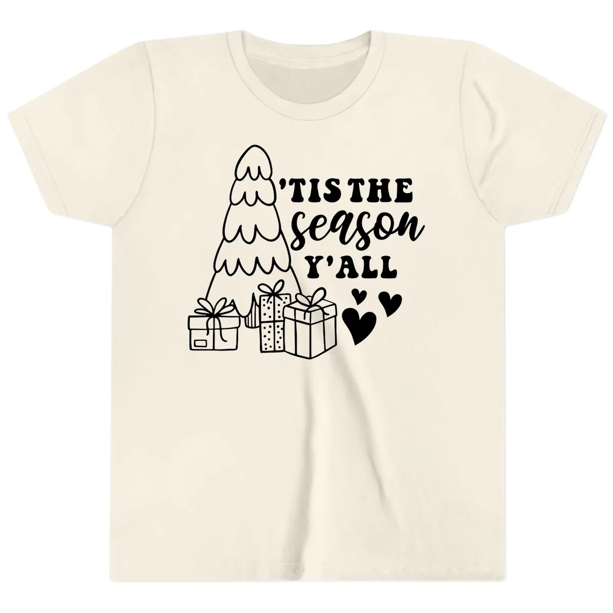Tis The Season Y'all Holiday Design Youth T-Shirt in Natural