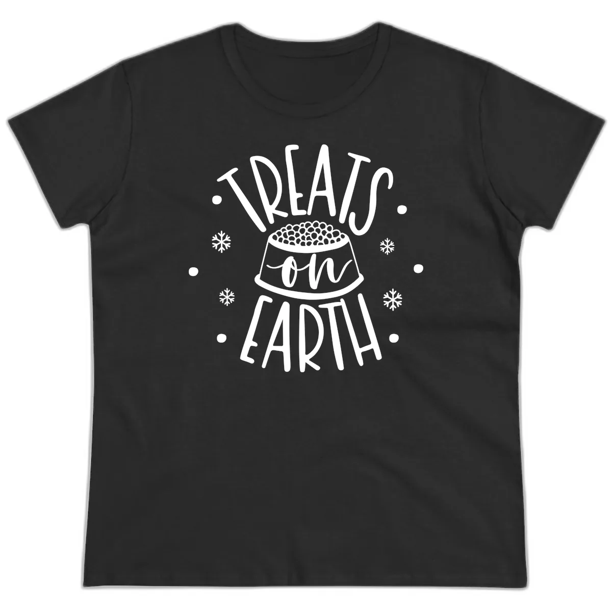 Treats On Earth Holiday Pet Design Ladies Tee in Black