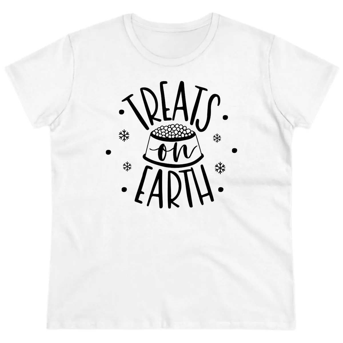 Treats On Earth Holiday Pet Design Ladies Tee in White