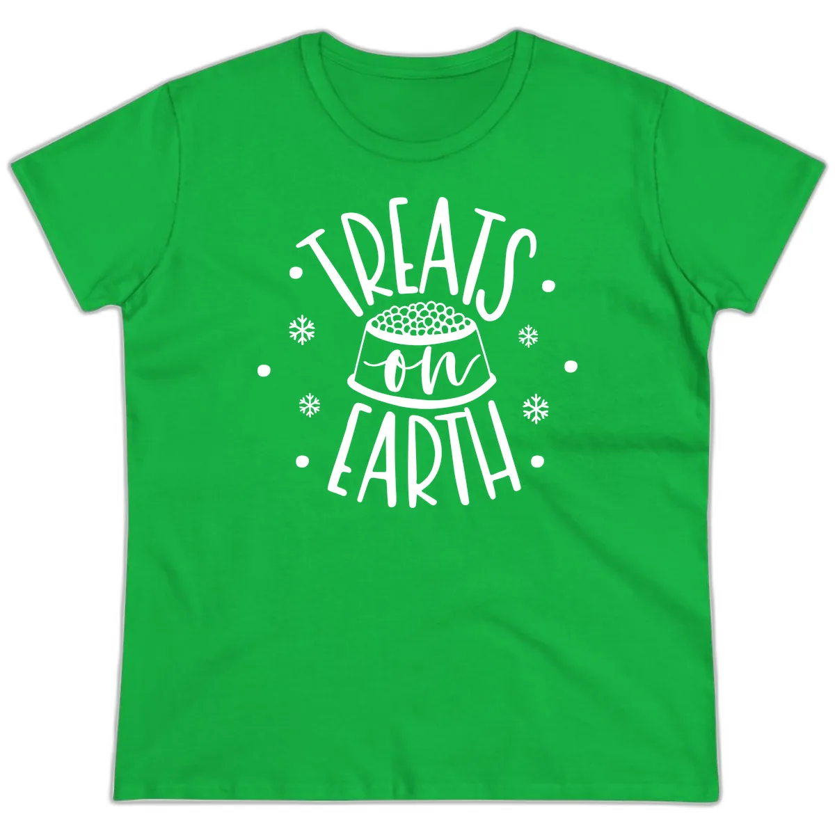 Treats On Earth Holiday Pet Design Ladies Tee in Irish Green
