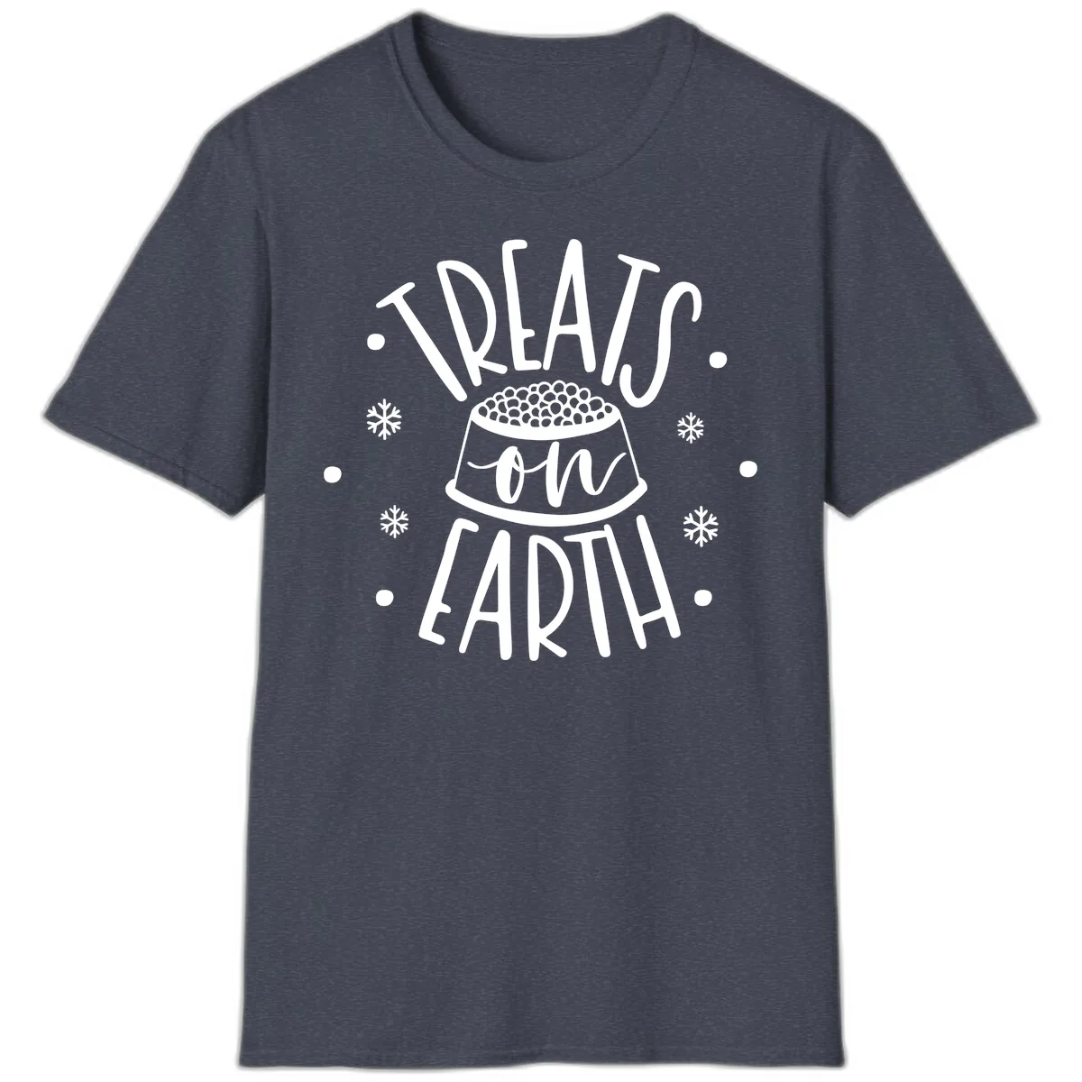 Treats On Earth Holiday Pet Design T-Shirt in Heather Navy