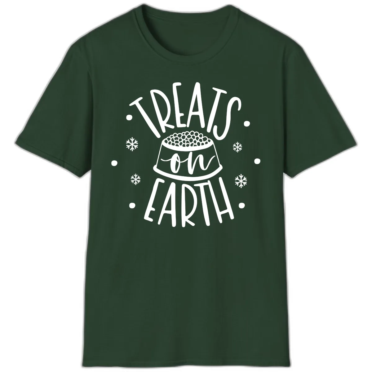 Treats On Earth Holiday Pet Design T-Shirt in Forest Green