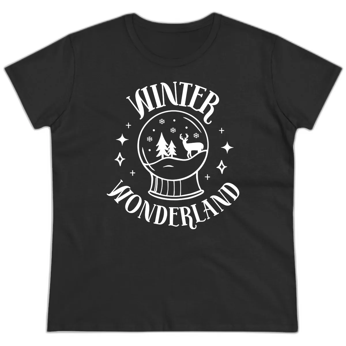 Winter Wonderland Snow Globe Ladies Tee in Black