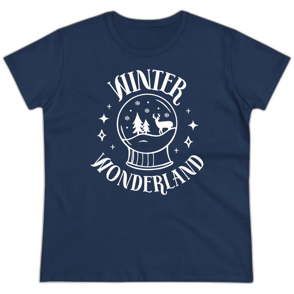 Winter Wonderland Snow Globe Ladies Tee in Navy