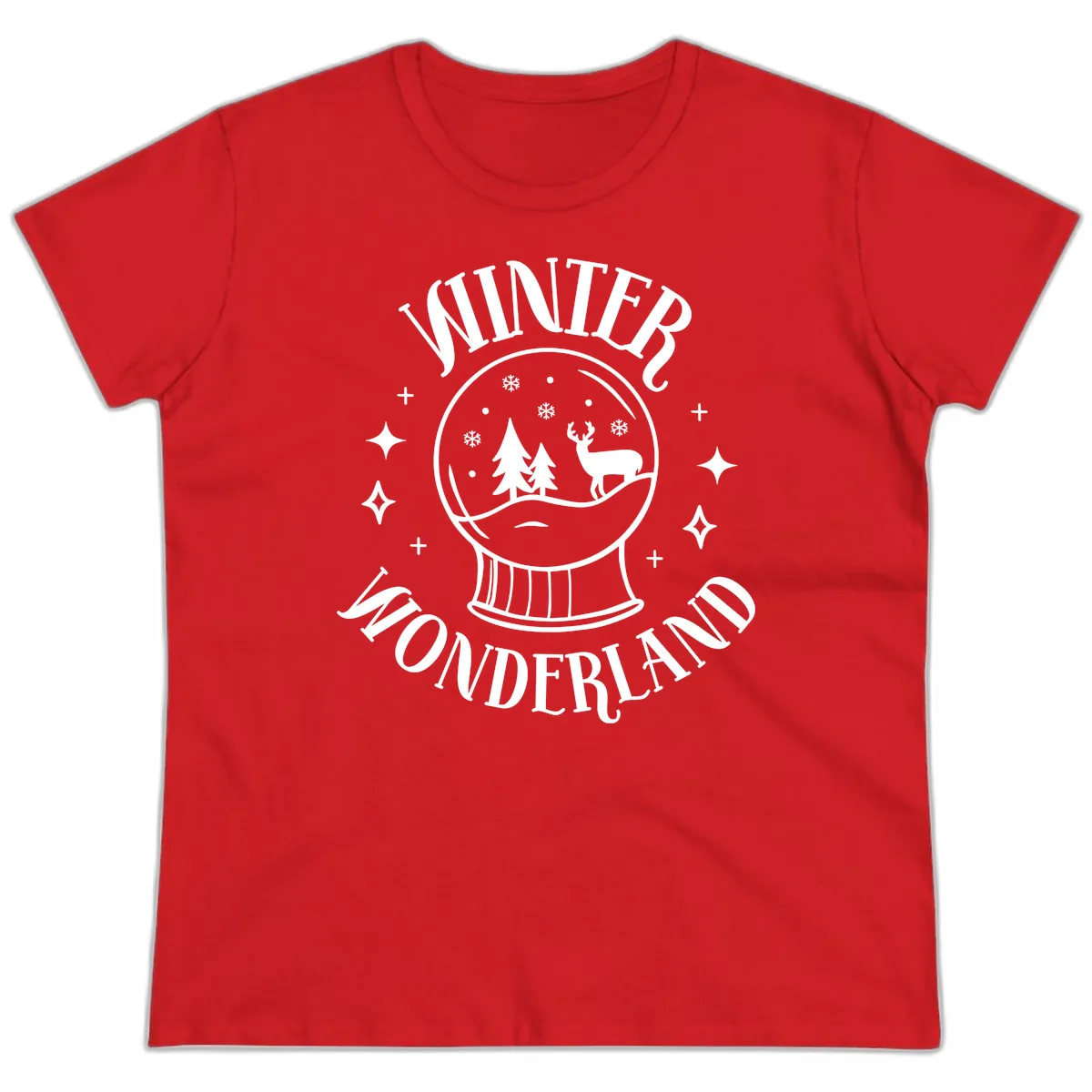 Winter Wonderland Snow Globe Ladies Tee in Red