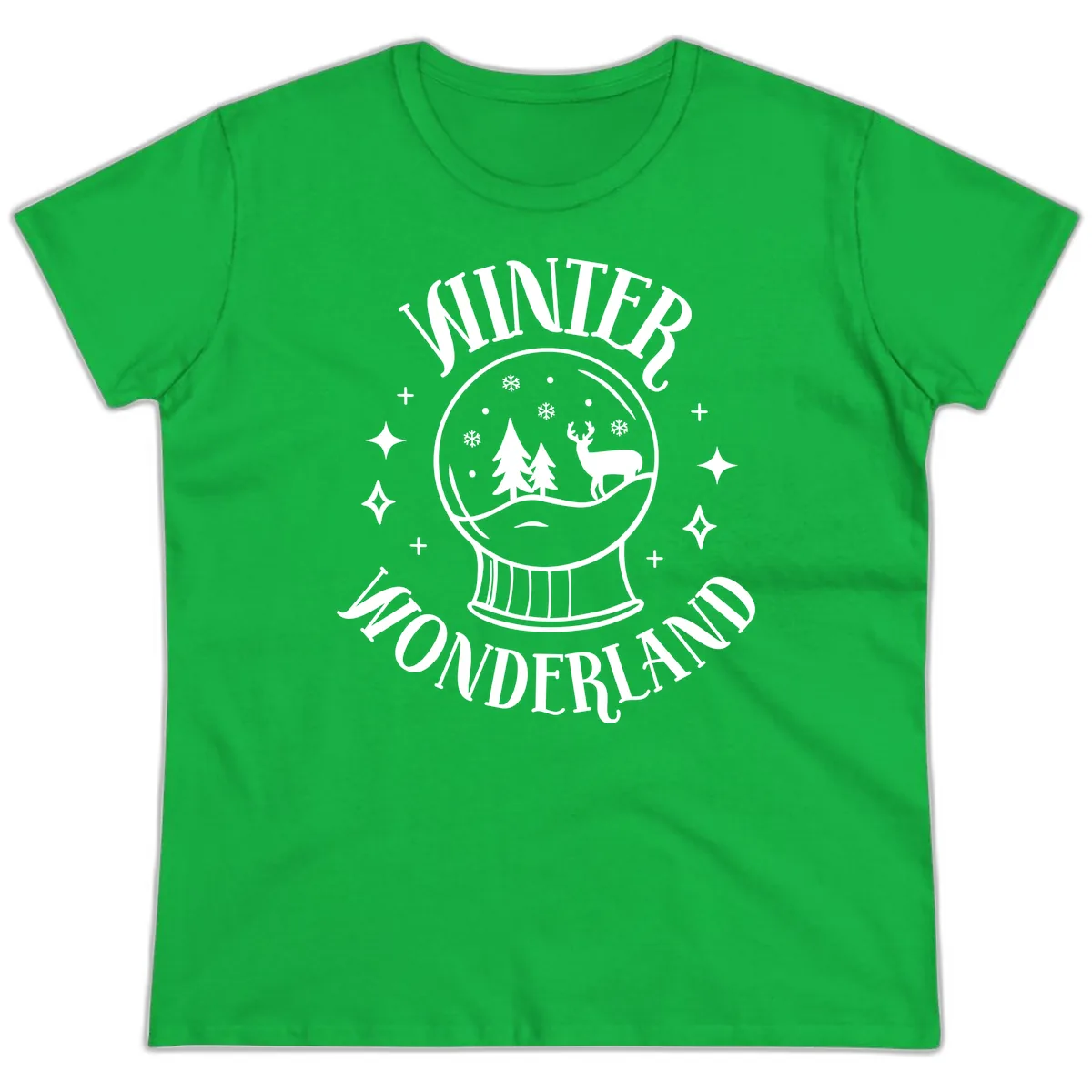 Winter Wonderland Snow Globe Ladies Tee in Irish Green