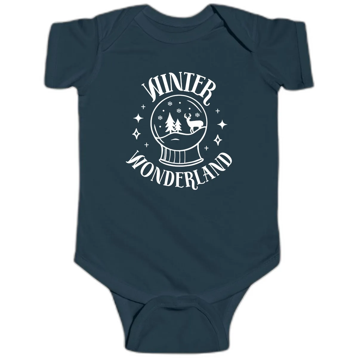Winter Wonderland Snow Globe Baby Onesie in Navy