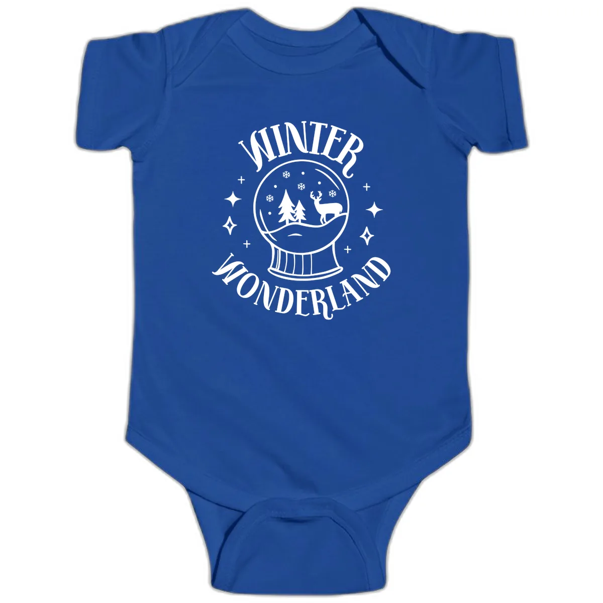 Winter Wonderland Snow Globe Baby Onesie in Royal
