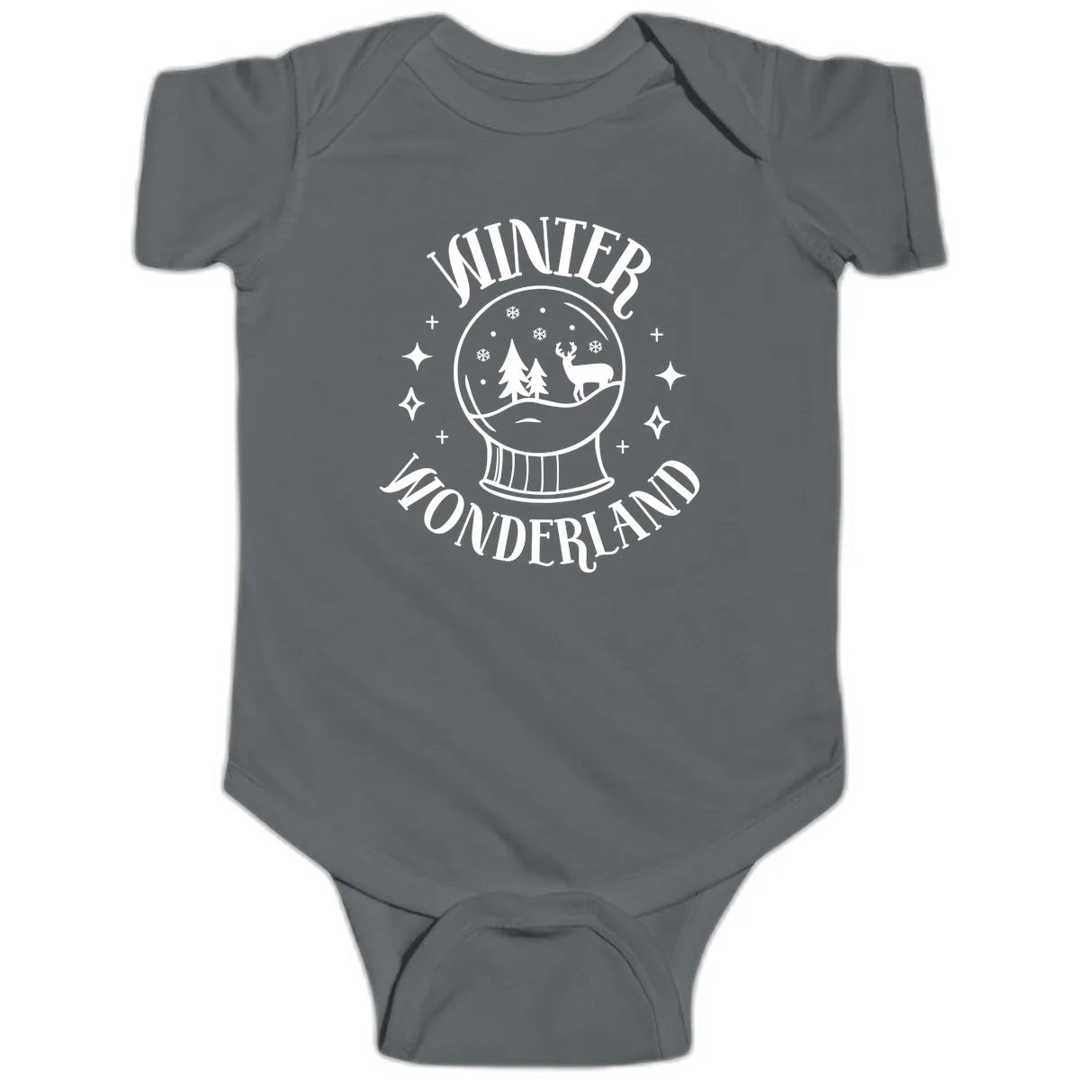 Winter Wonderland Snow Globe Baby Onesie in Charcoal
