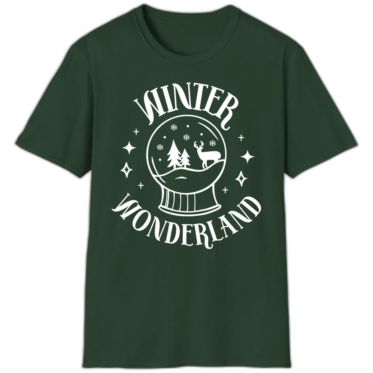 Winter Wonderland Snow Globe T-Shirt in Forest Green
