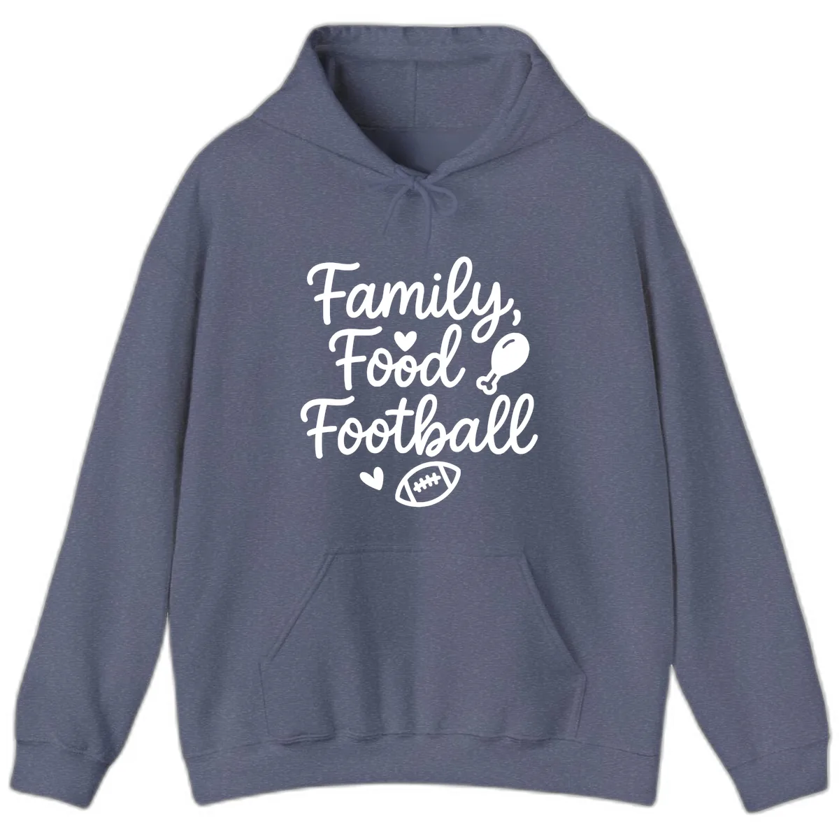 Family Food Football Thanksgiving Hoodie in Heather Navy