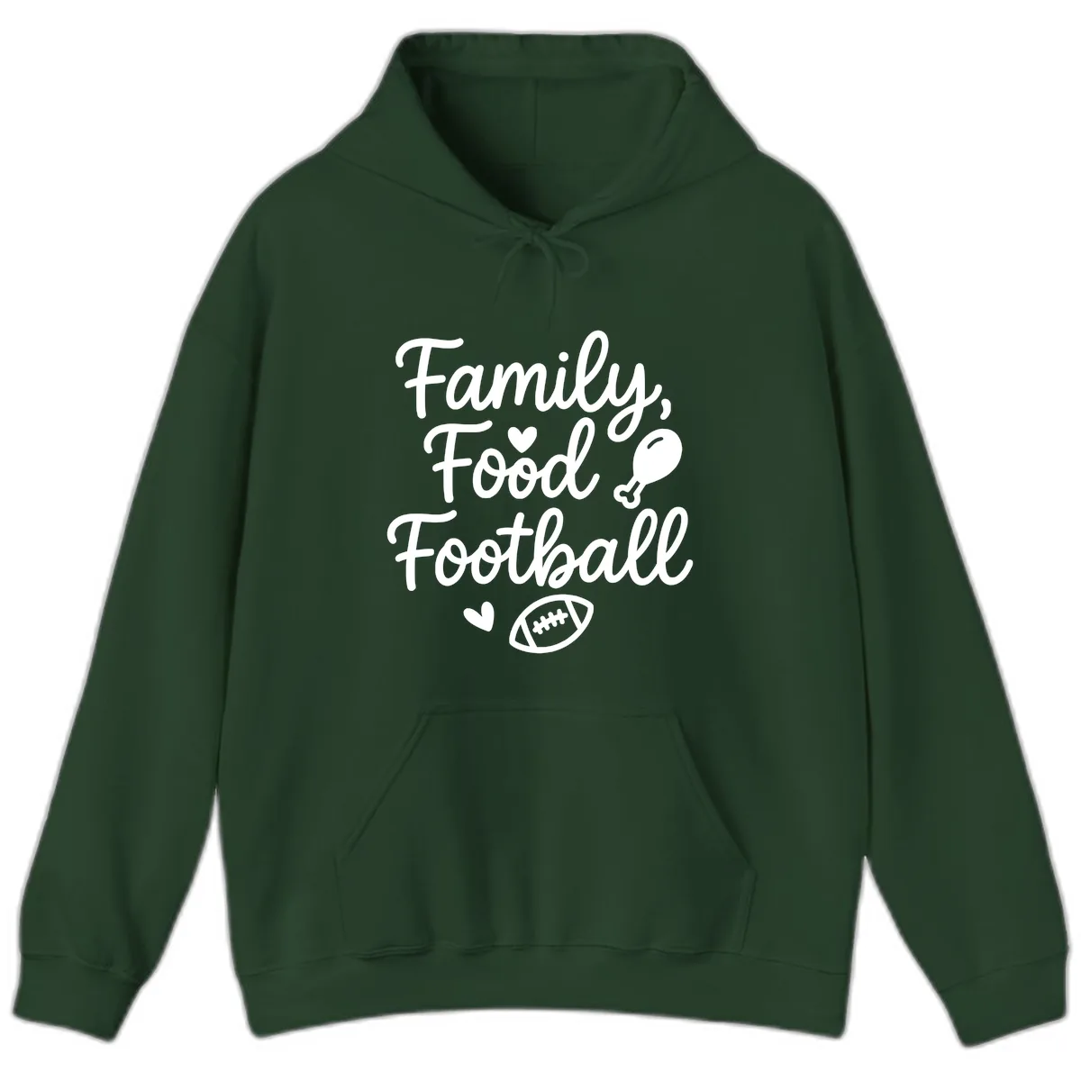 Family Food Football Thanksgiving Hoodie in Forest Green