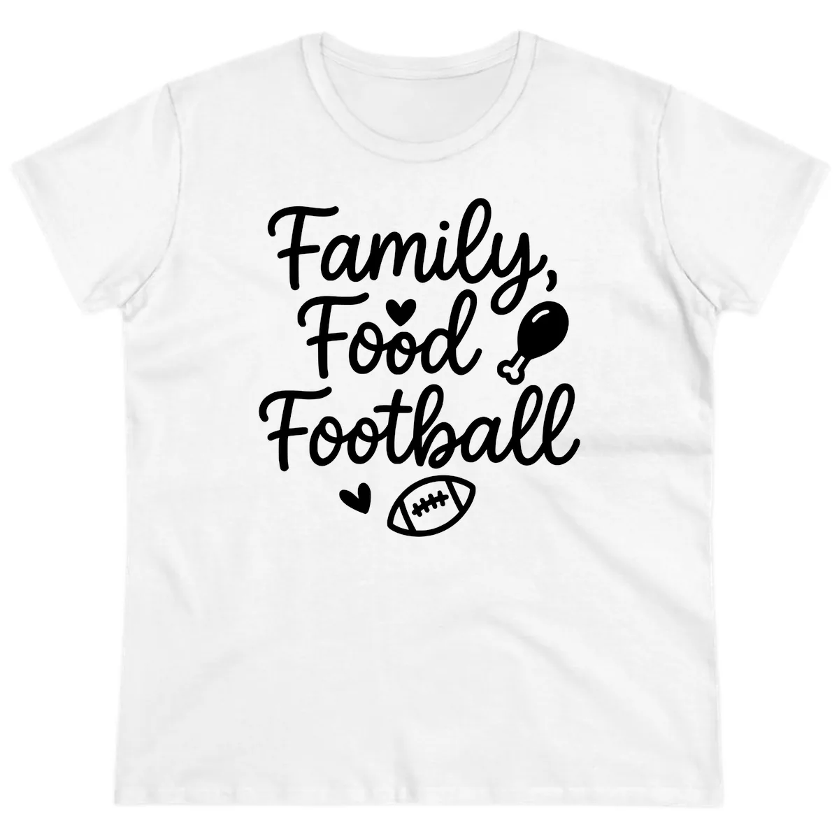 Family Food Football Thanksgiving Ladies Tee in White
