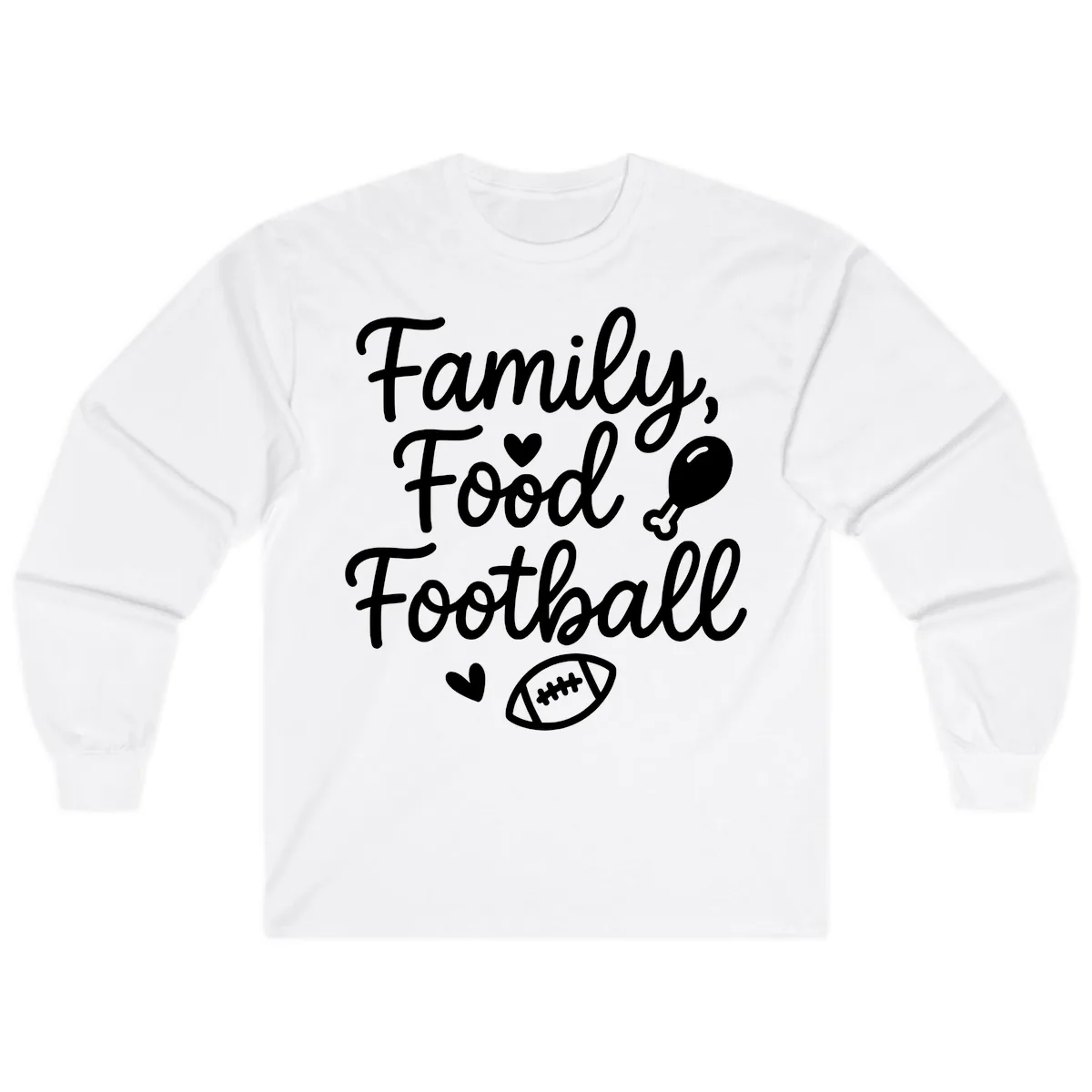 Family Food Football Thanksgiving Long Sleeve in White
