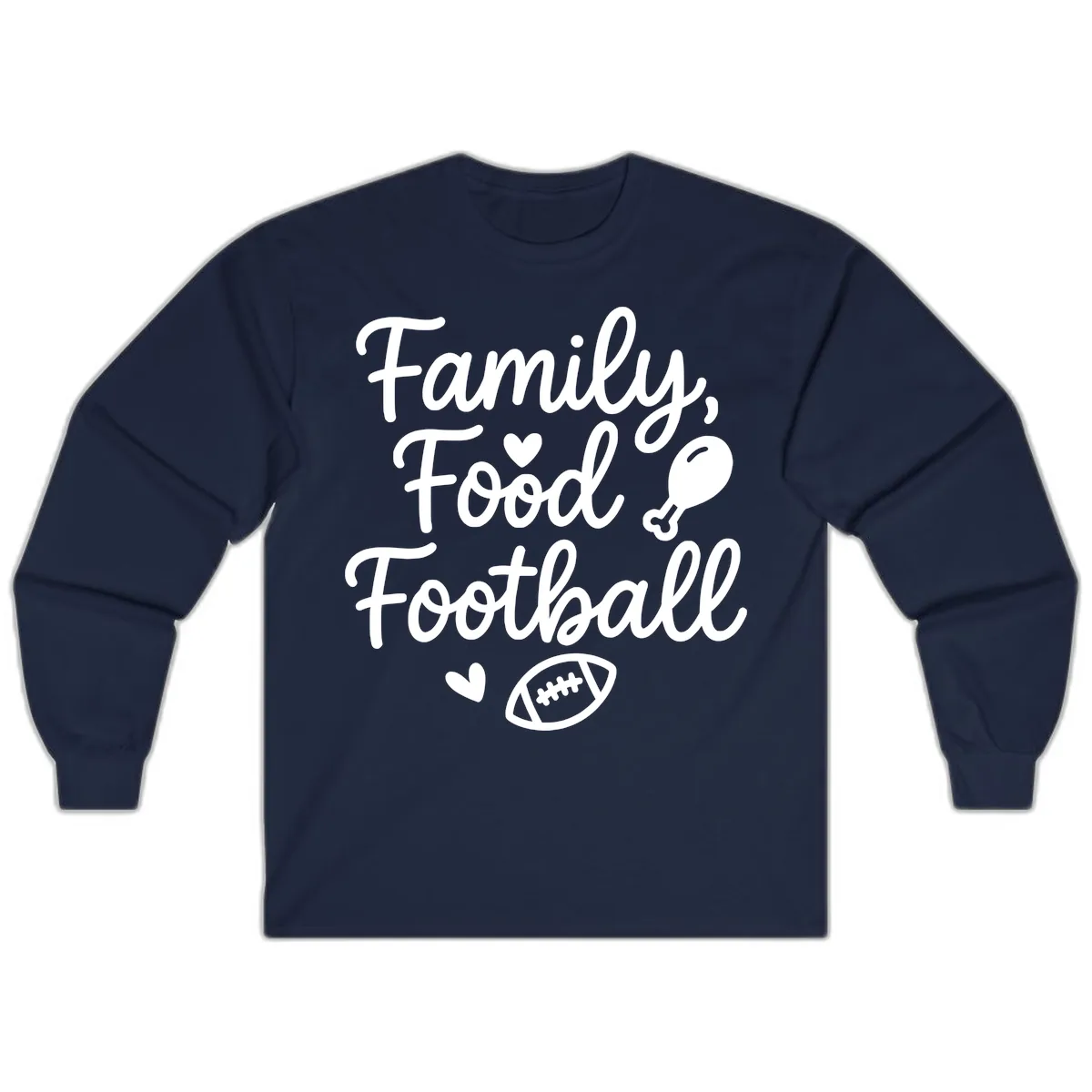 Family Food Football Thanksgiving Long Sleeve in Navy