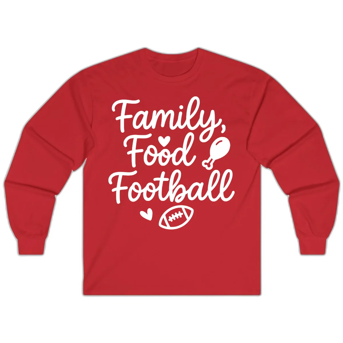Family Food Football Thanksgiving Long Sleeve in Red